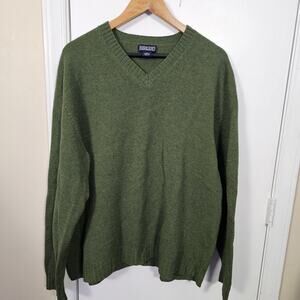 VTG Lands End V-Neck Pullover Wool Sweater Men’s XL Olive Green Classic Heritage